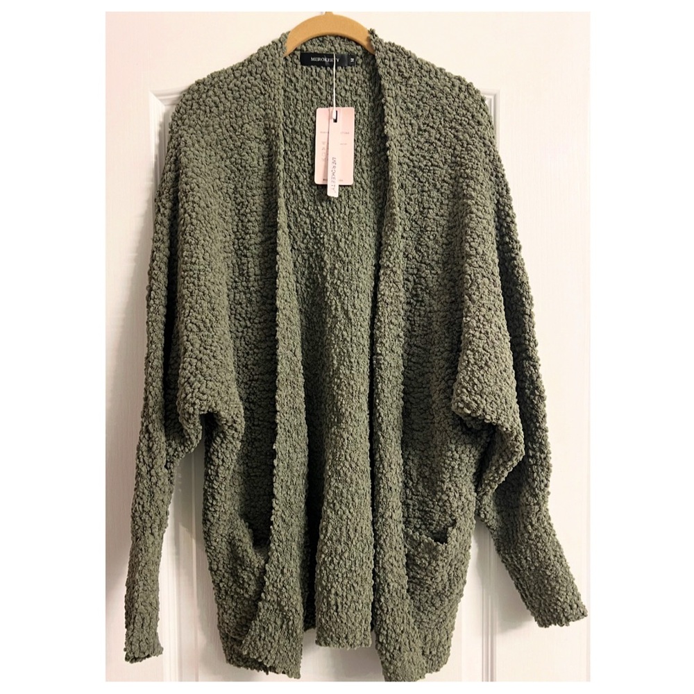 Moss Green Open-Front Cozy Popcorn Cardigan 💚